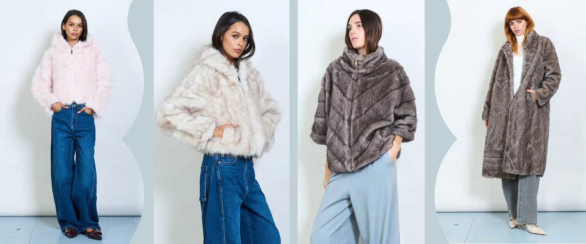 Burro wholesale faux fur jackets coats quilted chevron shaggy sequin cropped long outerwear