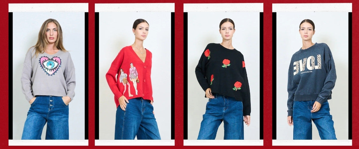 OOTD wholesale Italian fashion graphic sweatshirts knitwear cardigans bold prints playful details affordable styles fast arrivals
