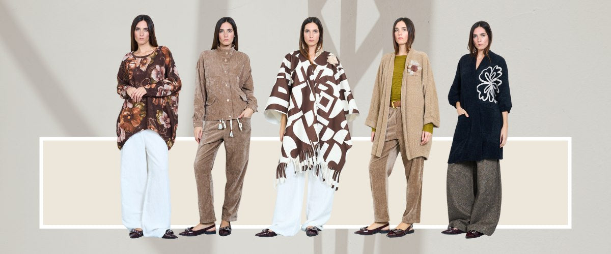 MISS by Michela Mii wholesale Italian fashion bold prints rich textures ponchos corduroy quilted outerwear practical affordable styles