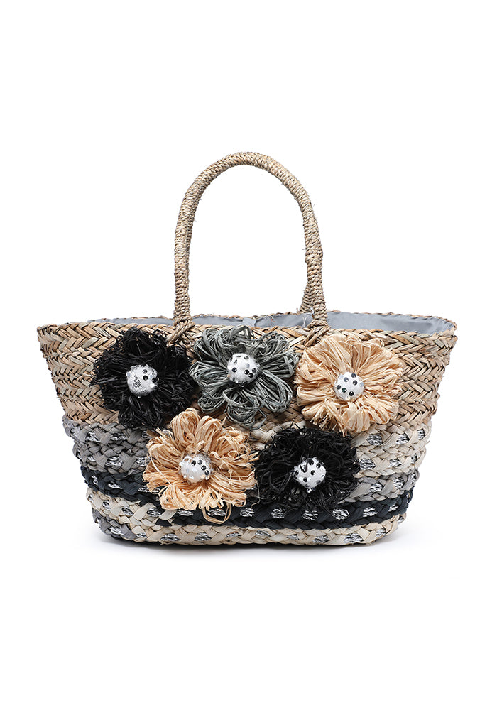 TOTE BAG 36 IN COLORFUL HORIZONTAL RAFFIA WOVEN