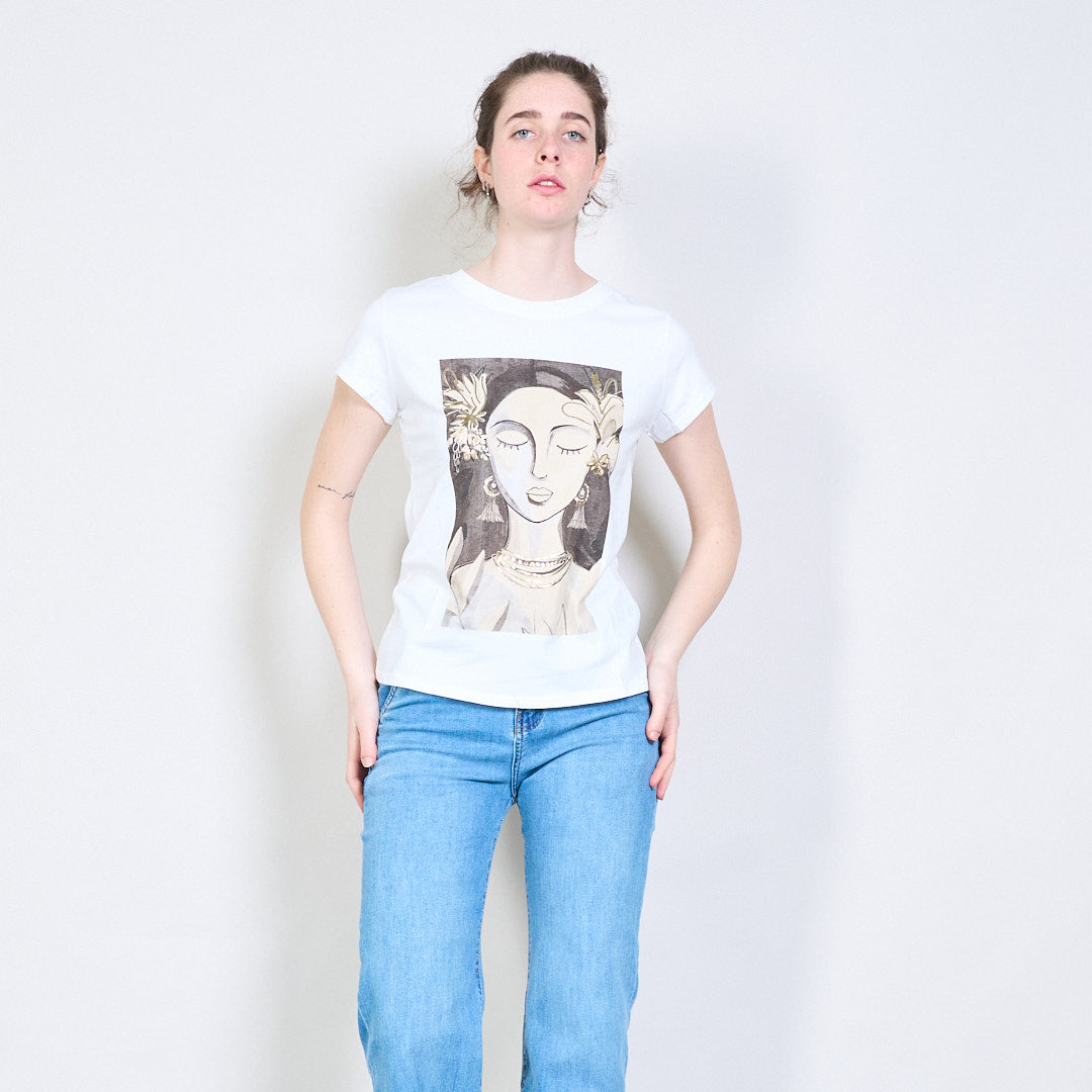 Grey Portrait Print T-Shirt