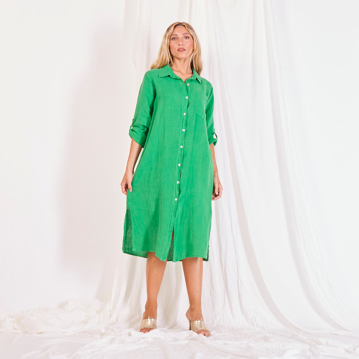 Wholesale linen shirt dress with buttons LEIVIP