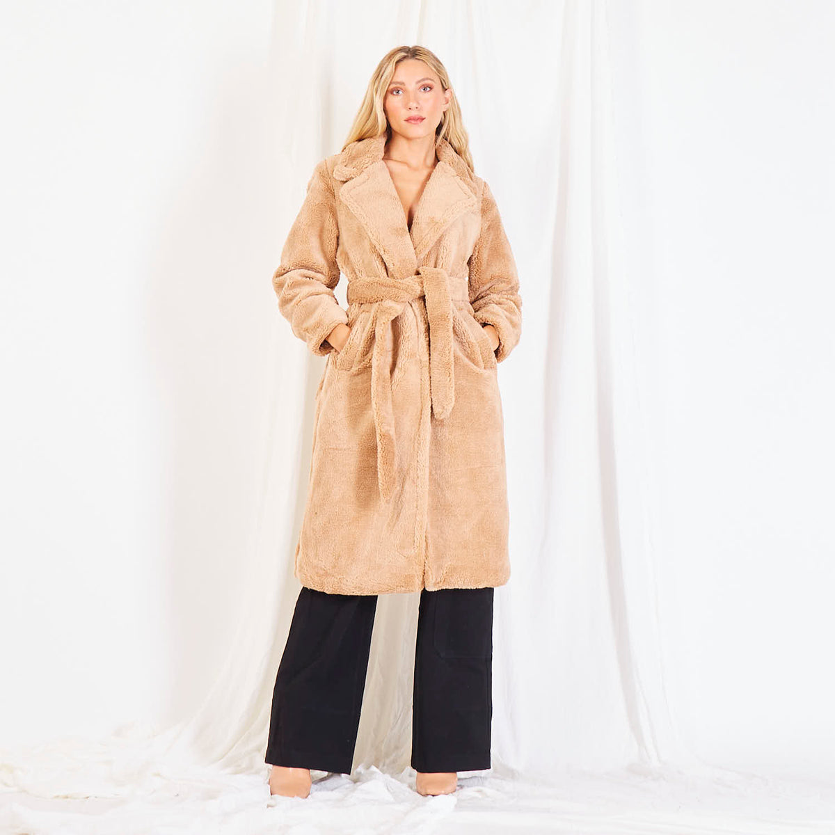 Wholesale sherpa longlength coat with belt LEIVIP