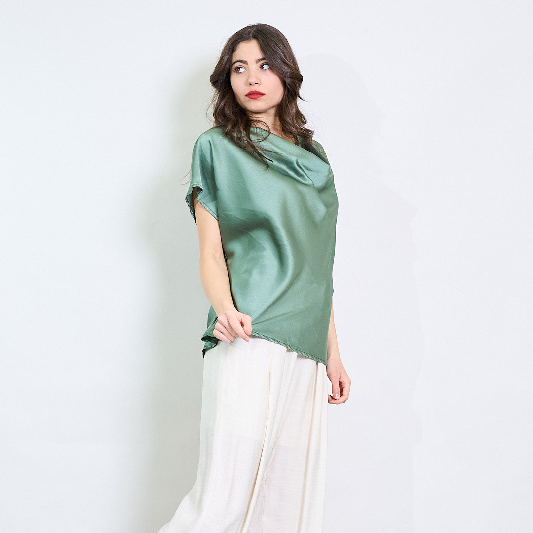 Women’s Draped Neck Long Sleeve Blouse with Satin-Like Finish main image 1