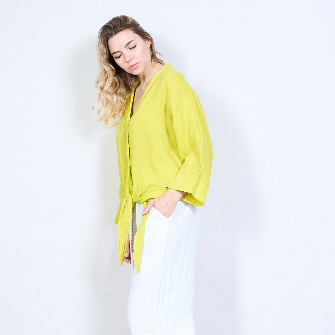 Striped button down blouse with tie M/L