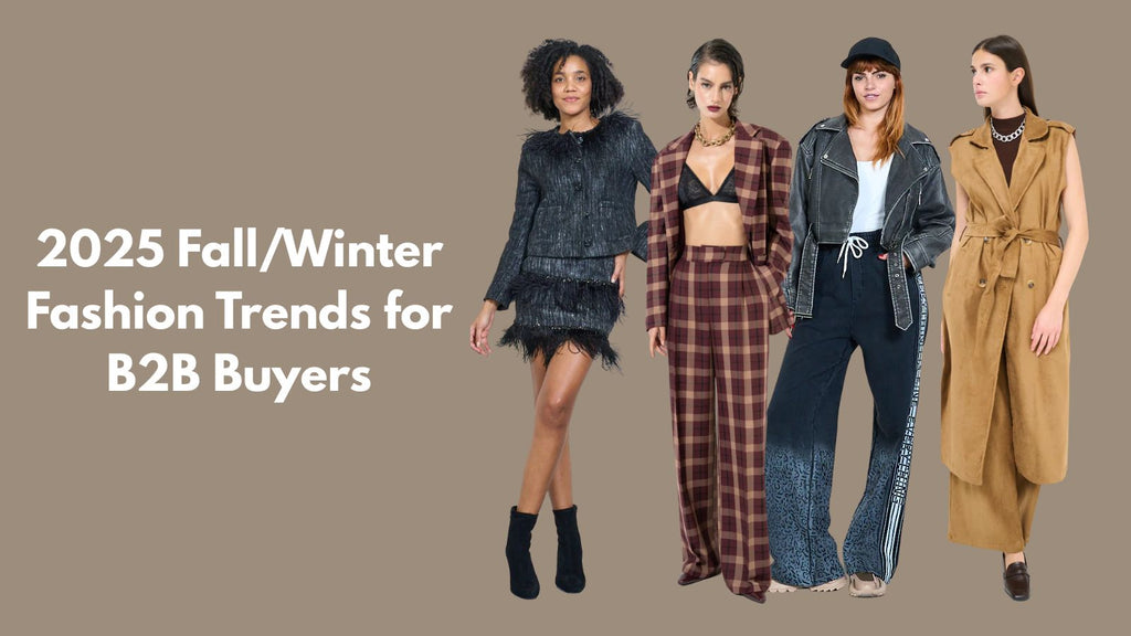 2025 Fall Winter fashion trends banner featuring models in Italian wholesale outfits for B2B buyers by Leivip.