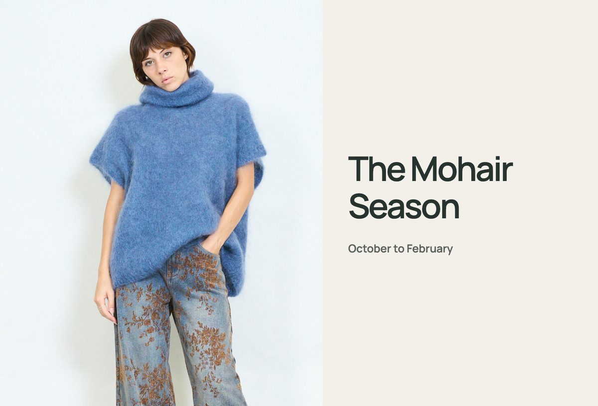 The Mohair Season: blue roll-neck mohair-blend poncho, October to February