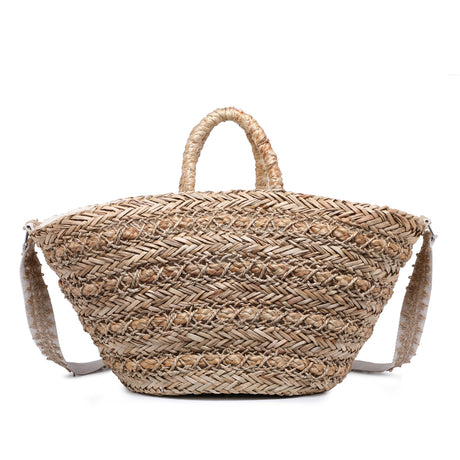 Gewebter Raffia -Korb mit ausgefranster Denim -Details im Großhandel – LEIVIP