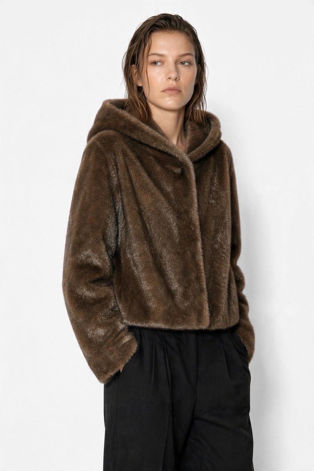 Veste à capuche en fausse fourrure effet vison en gros - image 1