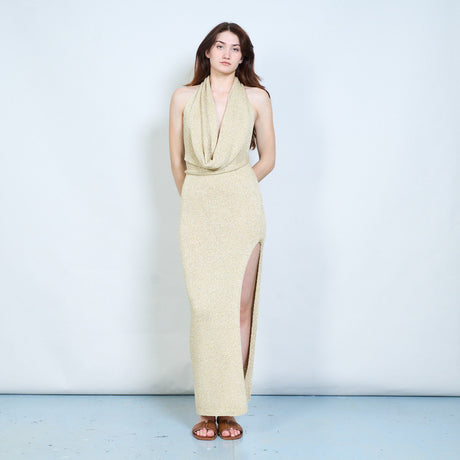 open knit halter dress Blue Multicolor Open Knit Halter Midi Dress