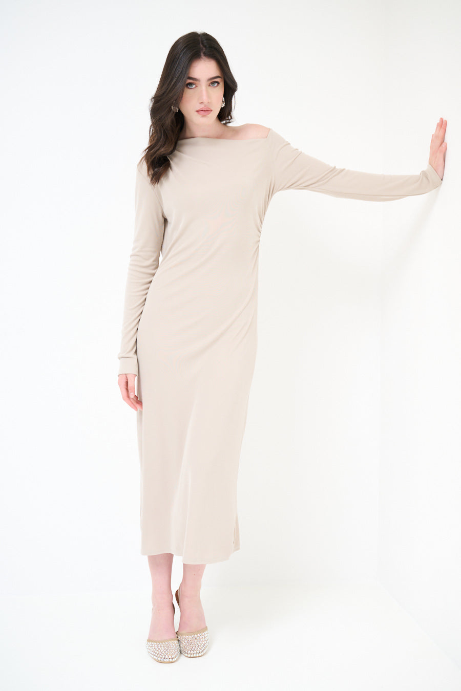 one shoulder long sleeve midi dress ASOS Design - One-Shoulder Draped Midi Dress - Women - Viscose/Nylon/Elastane