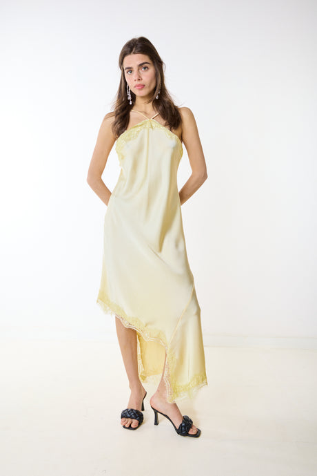 satin slip asymmetrical midi dress Topshop - Satin Asymmetric Lace Trim Midi Slip Dress - Women - Polyester - 12 US