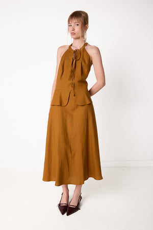 knee length dresses for ladies Linen Dress CW001 with pockets in NATURAL MELANGE main image 0
