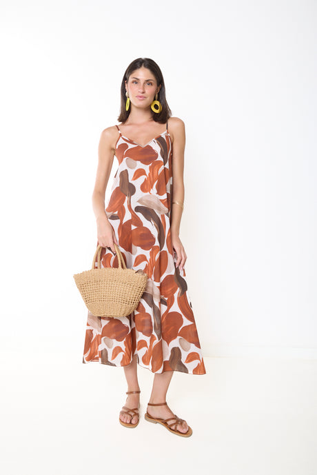 wholesale midi dresses Abstract print flowy dress – LEIVIP tiered hem Color:Prism Blue 3