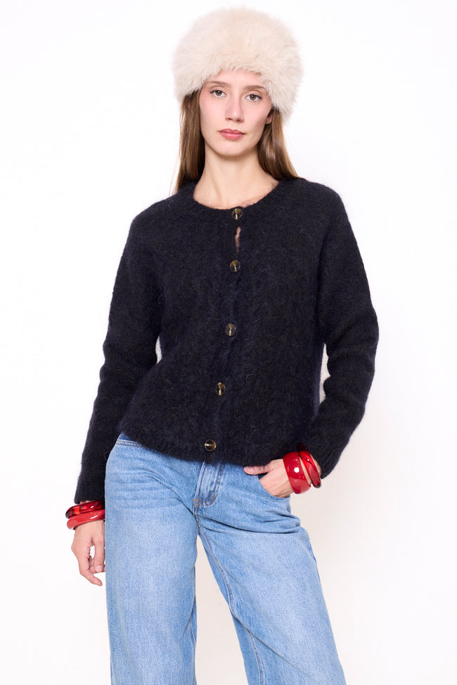 Cárdigan de mezcla de mohair de corte amplio — negro; vista frontal
