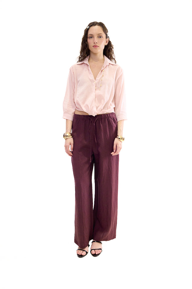 Bordeaux relaxed wide-leg trousers with elastic drawstring waist and side pockets