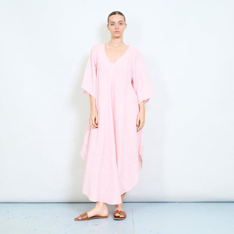 Airy v-cut loose drape linen tunic midi dress wholesale – LEIVIP