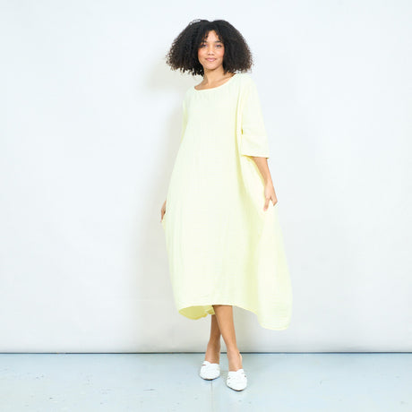 wholesale midi dresses Checked loose fit short sleeve dress – LEIVIP tiered hem Color:Prism Blue 3