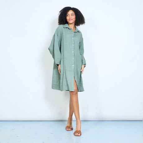 relaxed linen shirt dress Mersea Women's Hermosa Linen Shirt Dress in Zen Blue