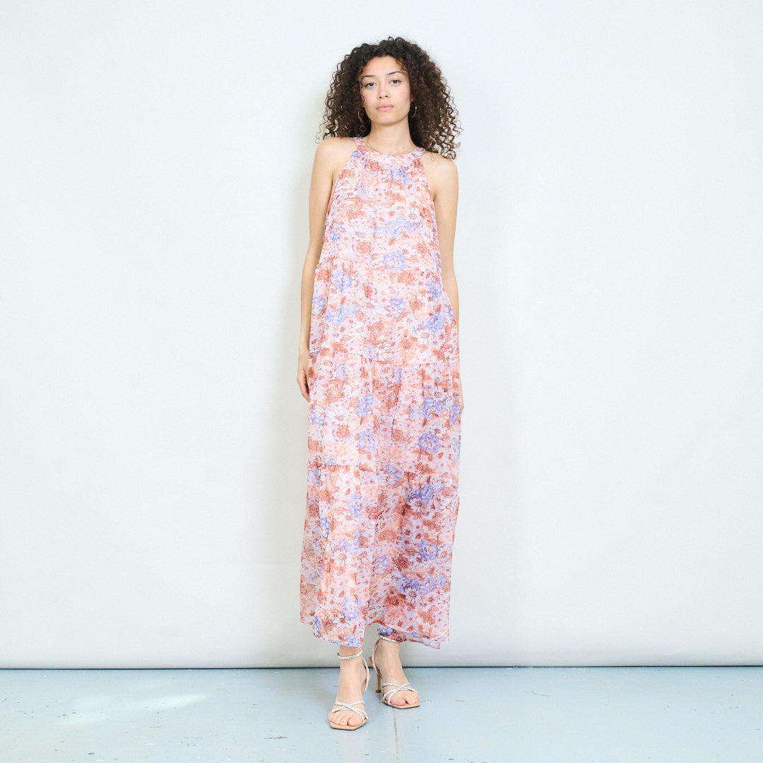 elegant floral print sleeveless maxi dress Elegant Floral Print Sleeveless Maxi Dress