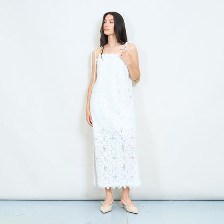 Embroidered lace tie-strap maxi dress wholesale – LEIVIP