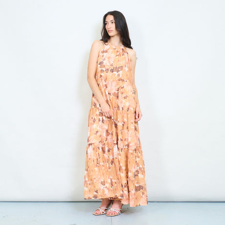 maxi dress bulk Abstract floral tiered halter maxi dress wholesale – LEIVIP