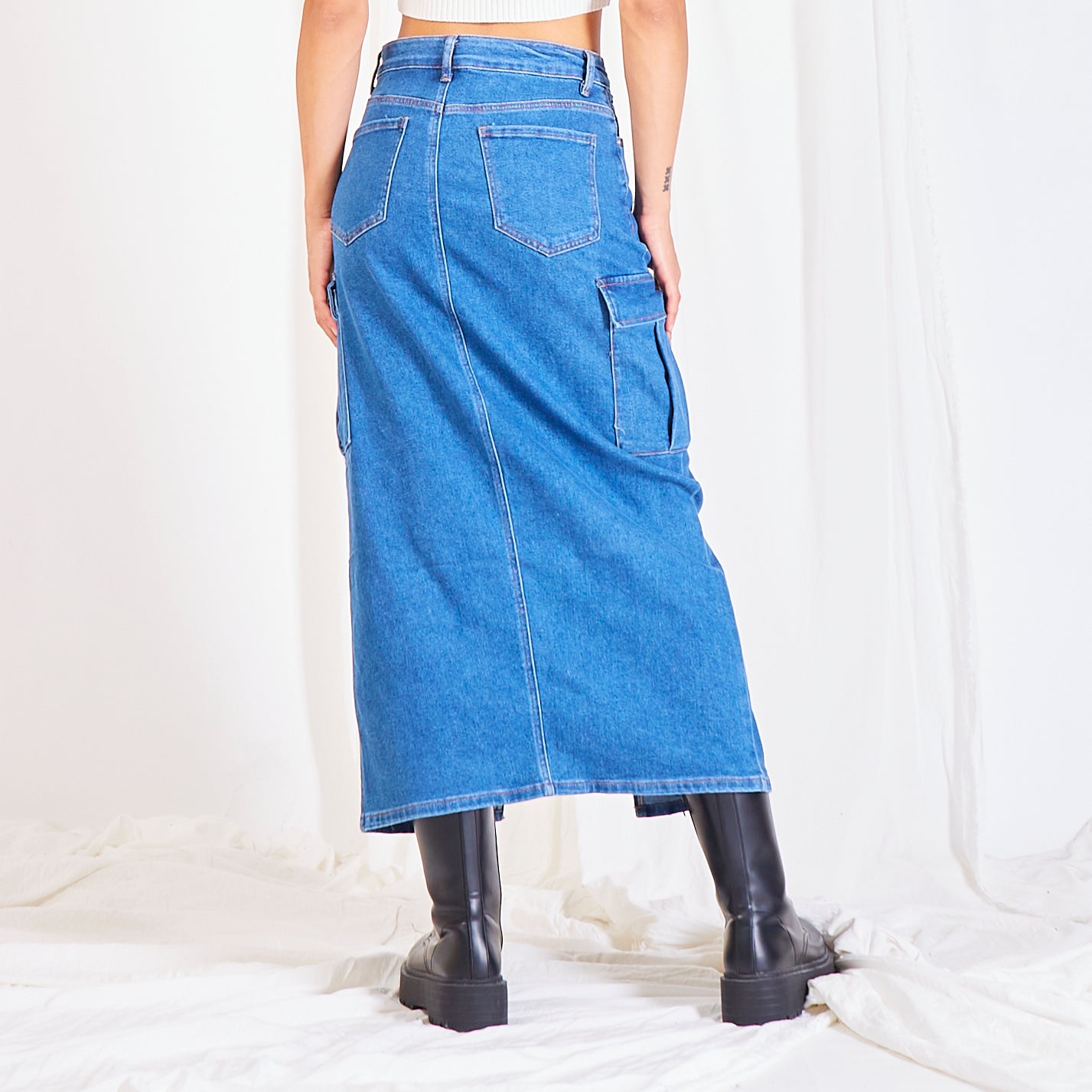 SweatyRocks Women's Casual Denim Skirt High Waist Split Front Long