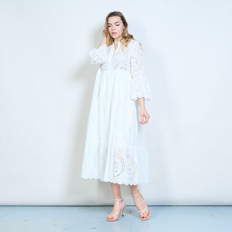 lace floral eyelet midi dress Wrapped in Romance Floral Smocked Eyelet Midi Dress L / French Vanilla