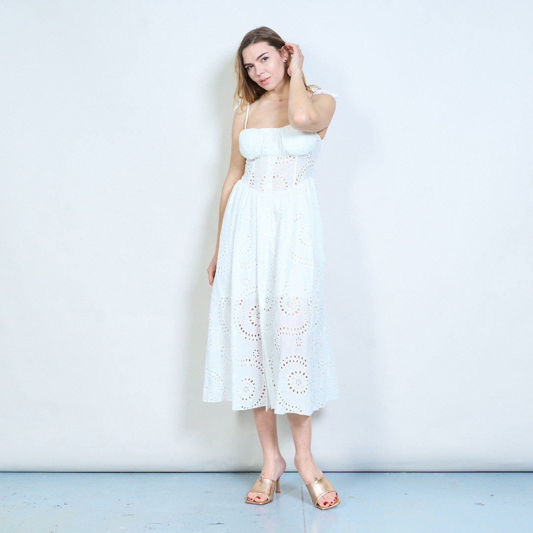 white tie shoulder midi dress Cupid Tied Shoulder Embellished Midi Dress White