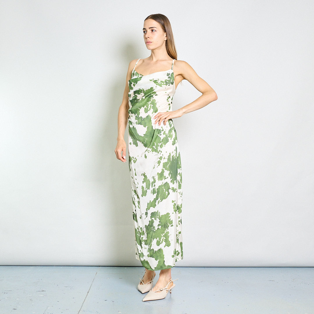 Cow print satin cowl neck cami slip dress wholesale – LEIVIP