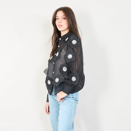 Bordada Blusa Transparente Negra Blusa Transparente Bordada Floral