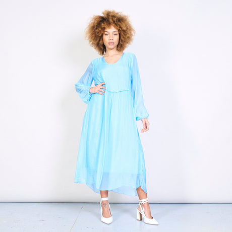 flowy gathered dress Flowy slik midi dress with gathered waist wholesale LEIVIP