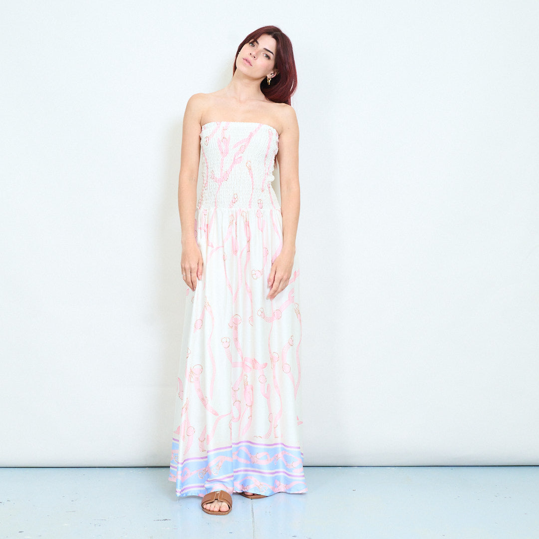 Abstract chain printed smocked tube maxi dress wholesale LEIVIP Abstract chain printed smocked tube maxi dress wholesale LEIVIP