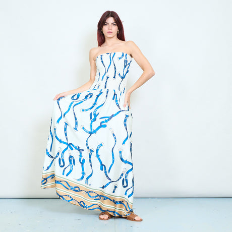 Abstract chain printed smocked tube maxi dress wholesale – LEIVIP