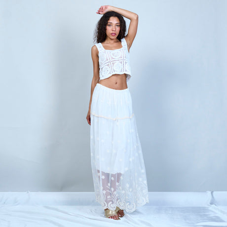 Embroidered sheer overlay maxi skirt wholesale – LEIVIP