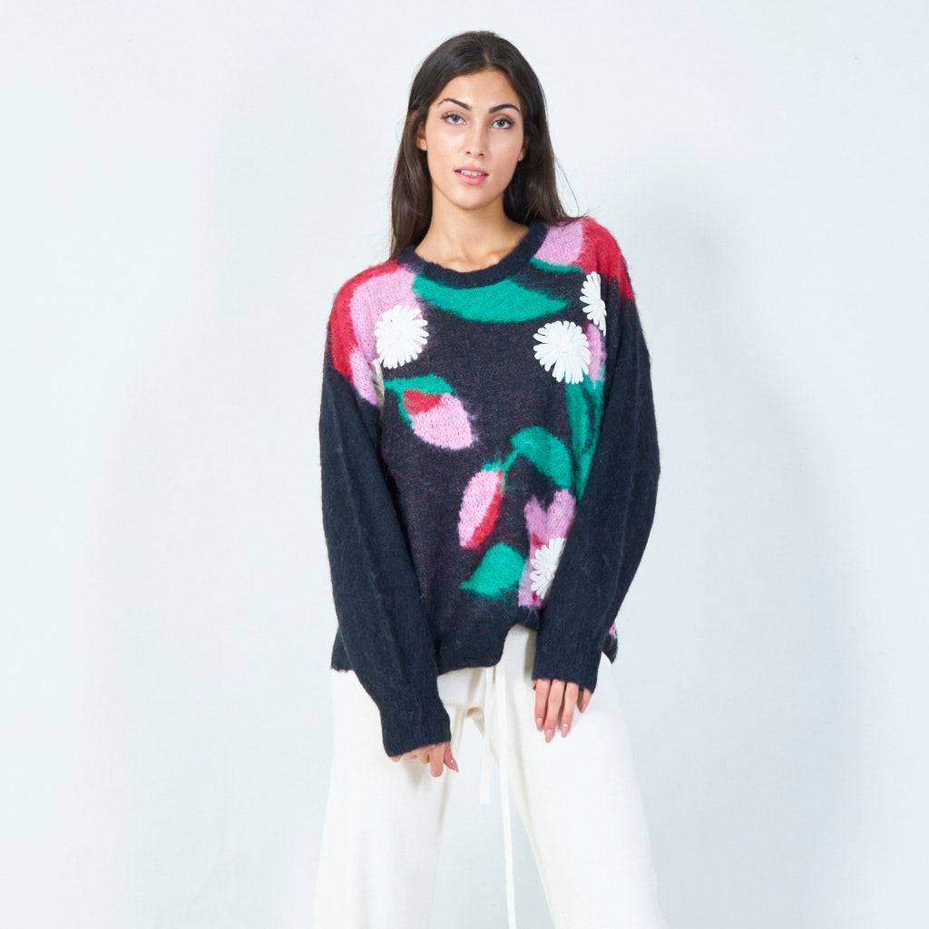 Abstract floral knit sweater wholesale – LEIVIP