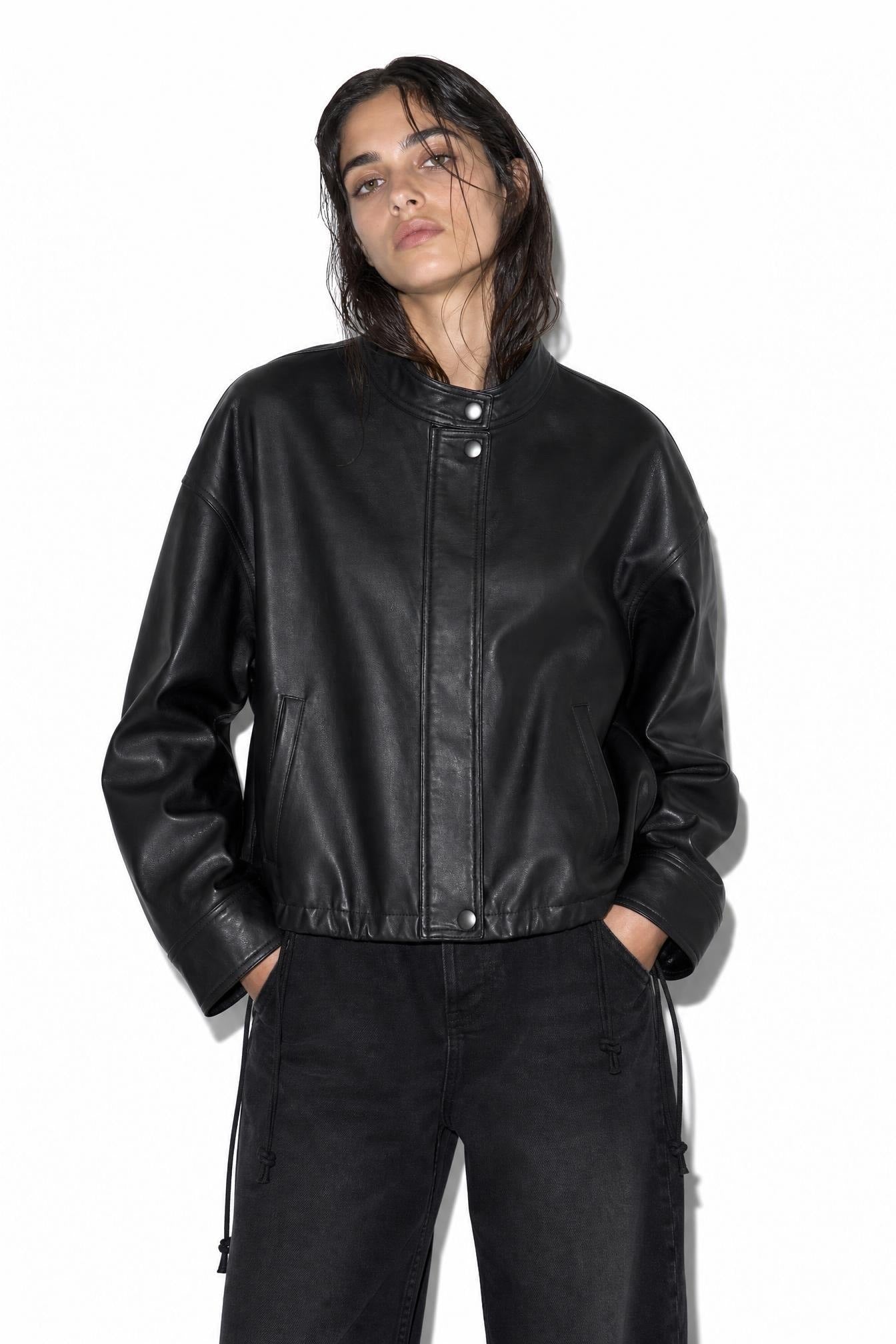Minimal Faux-Leather Bomber Jacket wholesale - image 1