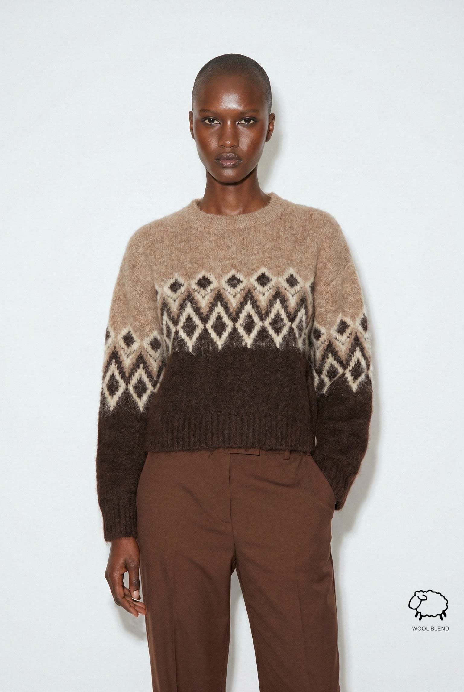 Colour-Block-Pullover aus Wollmischung mit Argyle-Muster im Großhandel – Bild 1