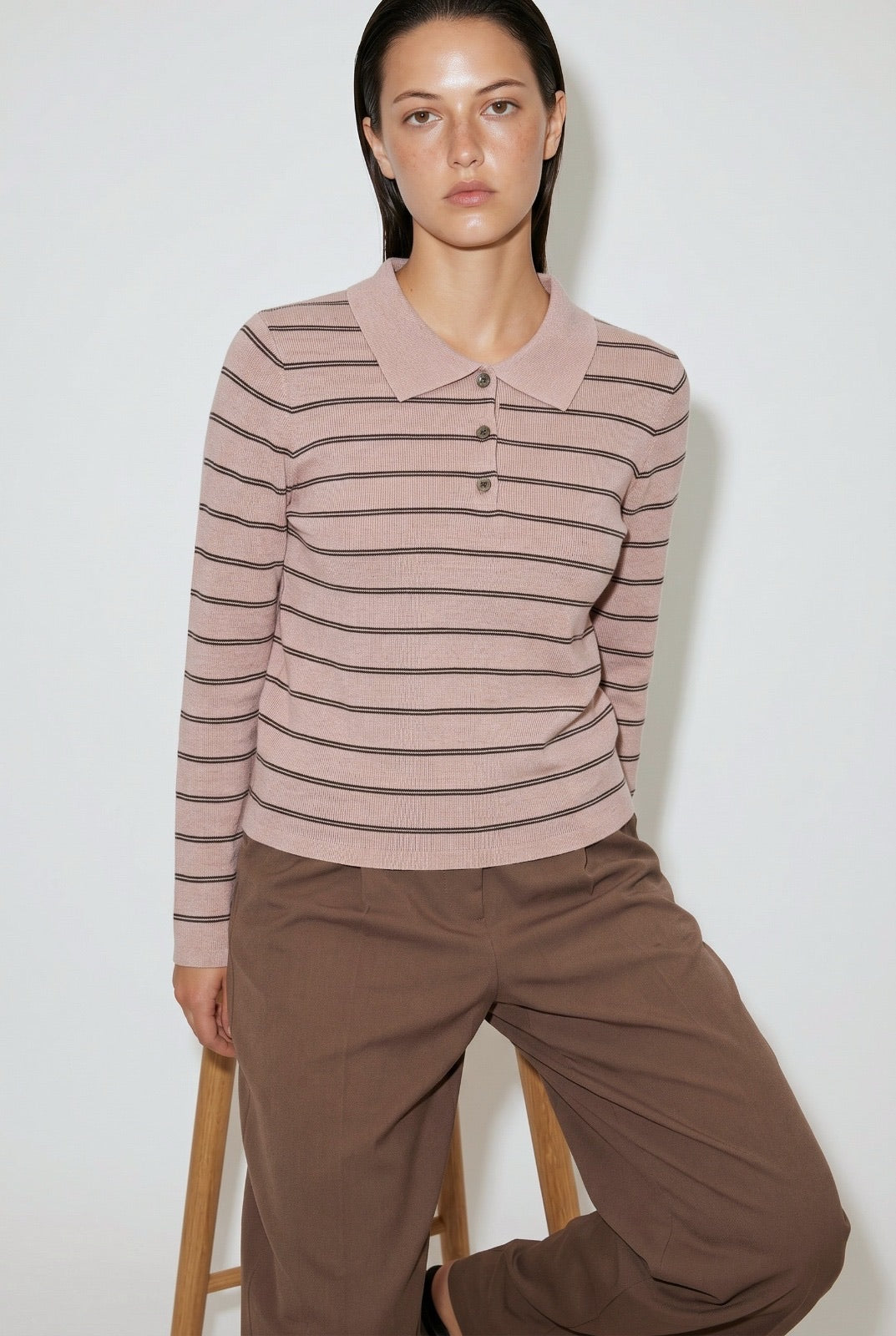 Fine-Stripe Wool-Blend Polo Sweater wholesale - image 1