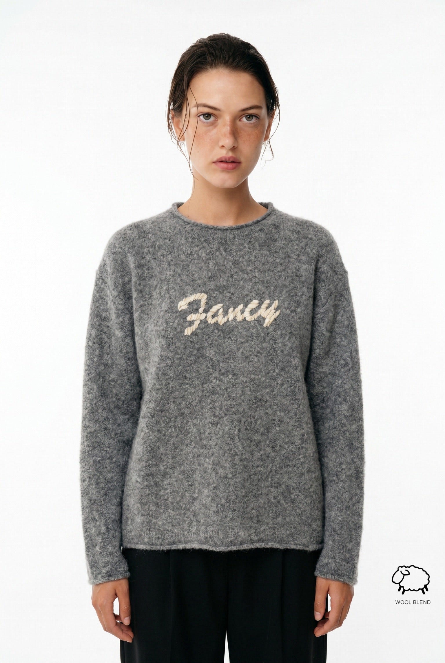Slogan-Pullover aus Wollmischung mit Rundhalsausschnitt im Großhandel – Bild 1