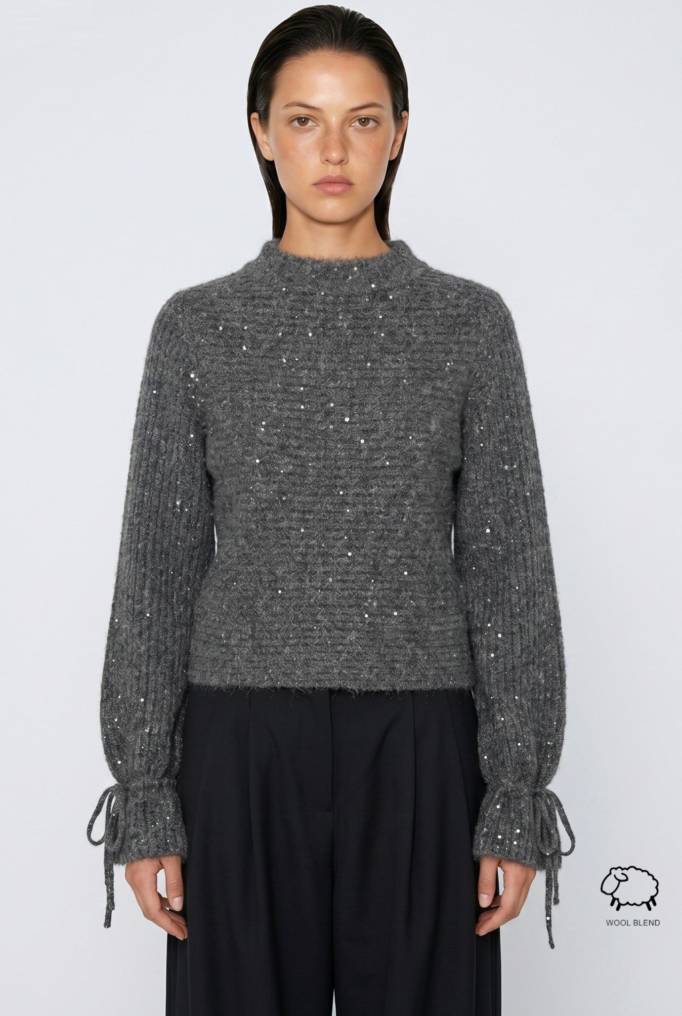 Sequin Wool-Blend Tie-Cuff Sweater wholesale - image 1