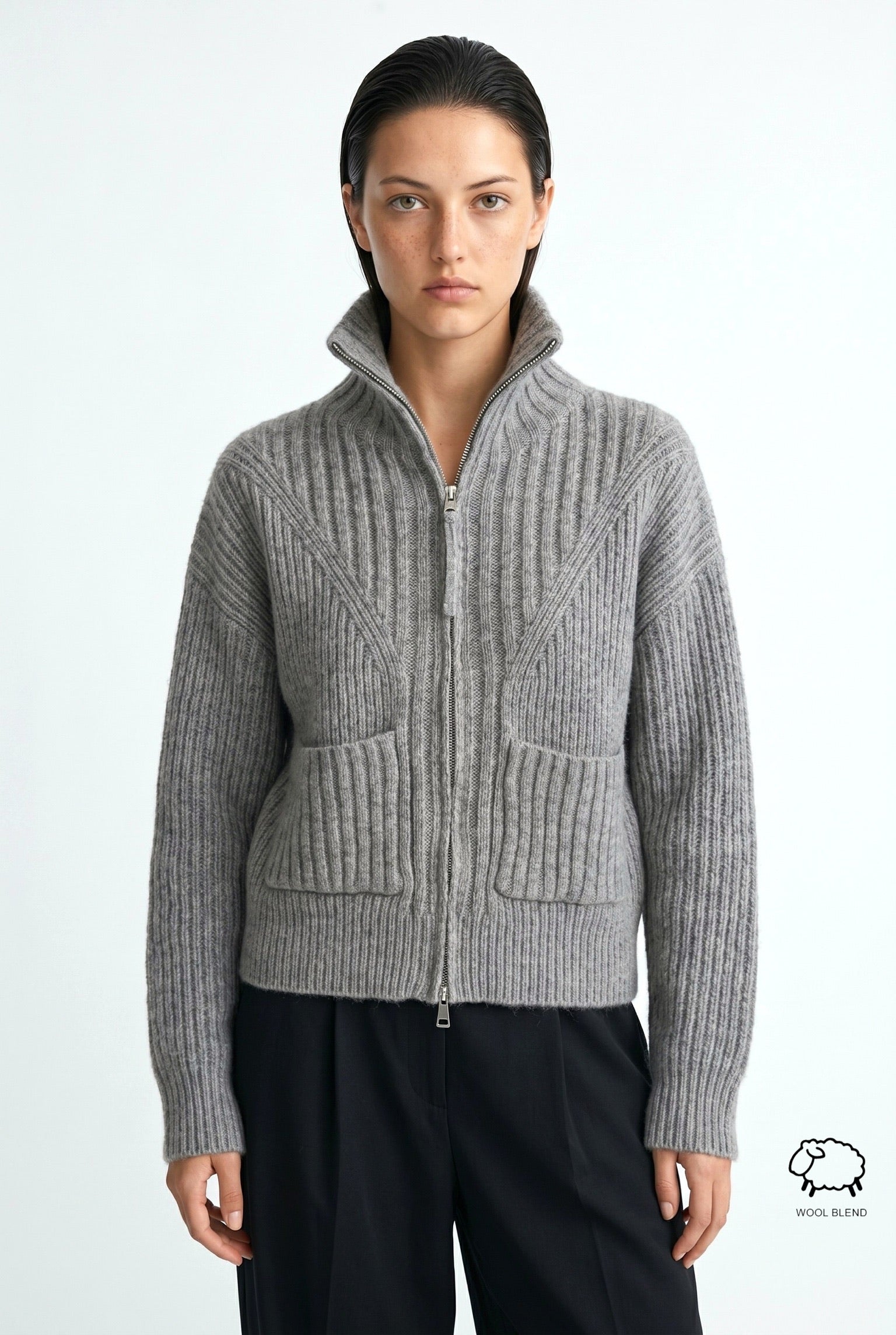 Zip-Up Wool-Blend Cardigan with Pockets wholesale - image 1