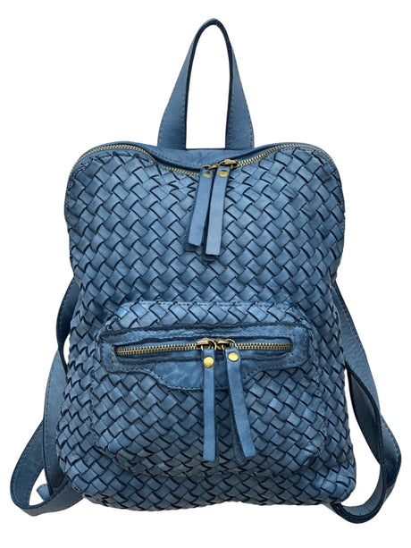 Diamond-plaited leather backpack with twin-zip front pocket wholesale – LEIVIP