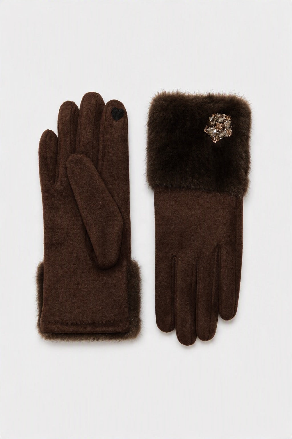 Crystal Broche Mink-Effect Faux-Pur Cuff Handsker engros - billede 1