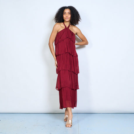Layered chiffon halter neck maxi dress wholesale – LEIVIP