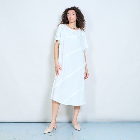 loose fit midi dress Layered panel with short sleeves and asymmetric s – LEIVIP 19 Sleeve Length Bulldog clothes My Top Roblox Dress Color:OATMEAL