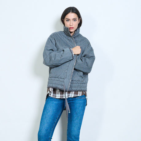 Wavy quilted high neck oversized padded jacket wholesale – LEIVIP