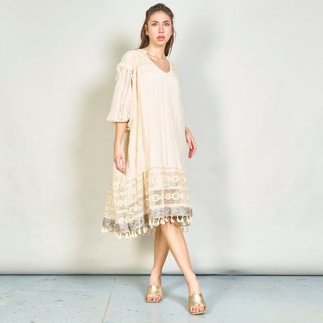 Boho lace tunic dress with tassel trim wholesale – LEIVIP