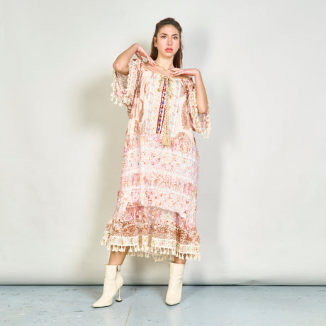 lace maxi dress wholesale Lace Tiered Ruffle Bell Sleeve Maxi Dress