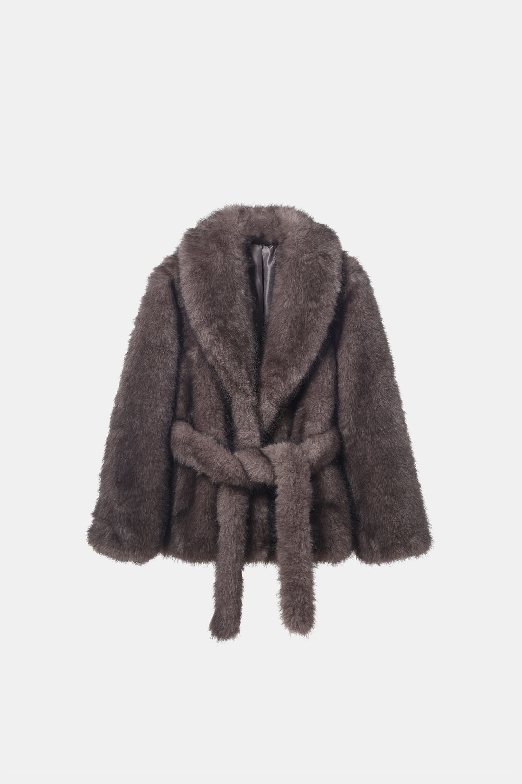 Vintage Belted Shawl-Collar Faux-Fur Coat wholesale - image 1